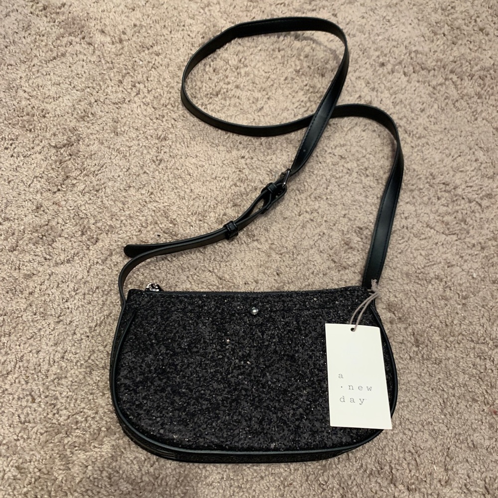 Brand new with tags a new day crossbody sequin purse with zipper in black.